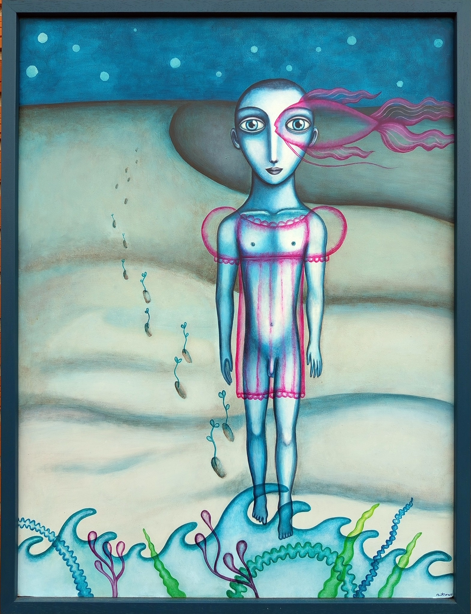 EL PEZ TRANSPARENTE. LAS TRECE LUNAS. Acrílico sobre tabla. 80 x 60cm. 400€